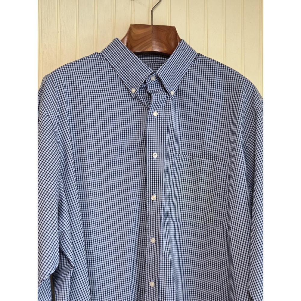Lanesboro Shirt Mens‎ 2XL Blue Non Iron Gingham Check Button Down Dress